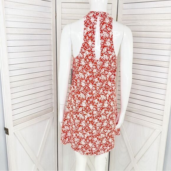 Lulus Lean Close Floral Mini Dress Red White XS Halter Neck Swing Sleeveless New - Picture 5 of 13